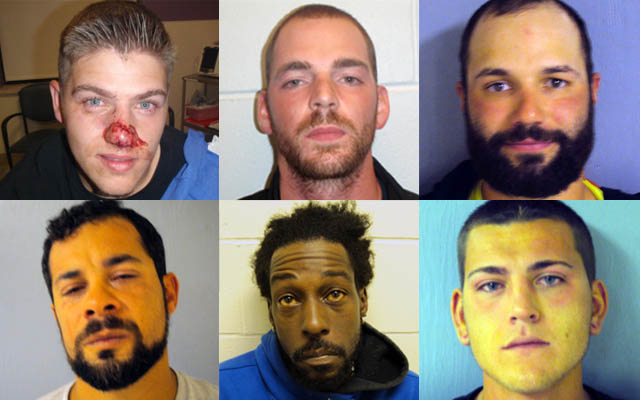 Top row, left to right, Billy Jasper Trivette, Timothy Michael Thayer and Wilfredo Otero. Bottom row, left to right, Luis Leon, Daniel Gilkes and Thomas Dylan Cason.