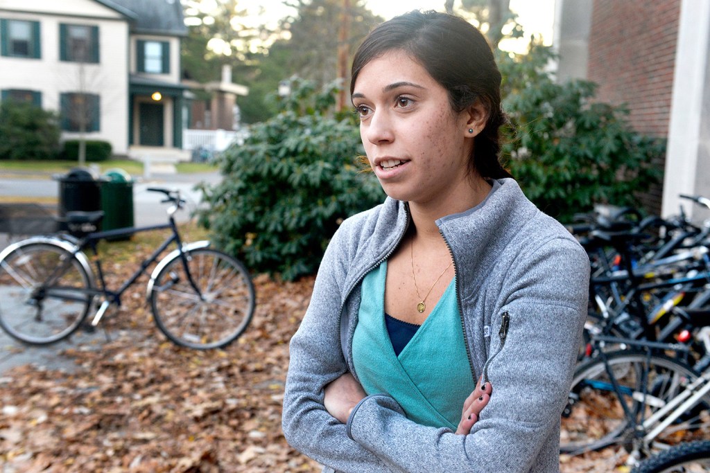 Laura Hernandez, a Bowdoin College junior from Naples, Florida, lives off campus and says she is much more aware now as she walks home. 
John Ewing/Staff Photographer