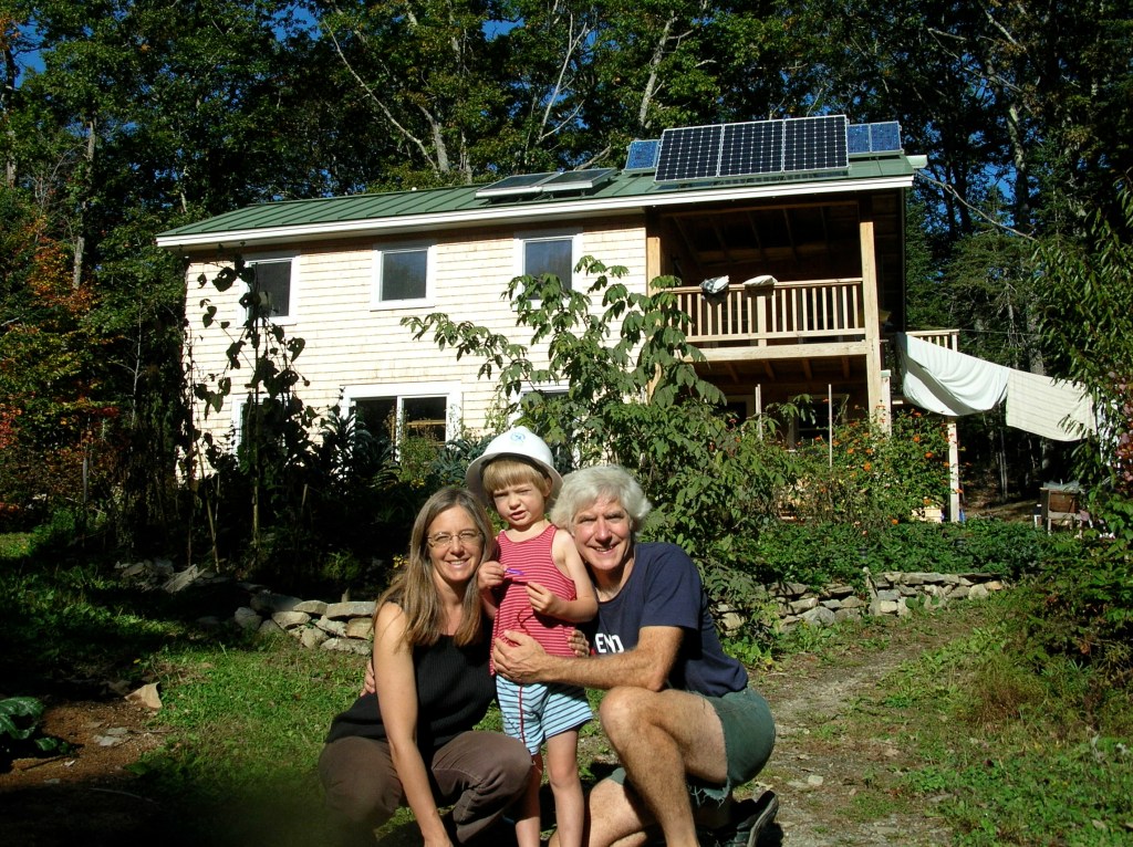 Susan Cutting, Jim Merkel and their son live off the grid in Belfast in a home designed to minimize energy use.
Contributed photo