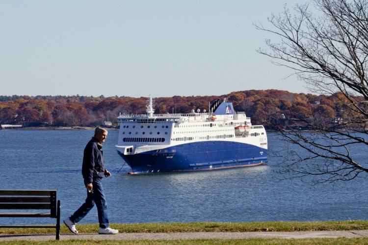 The Nova Star ferry sits ‘under arrest’ off the Eastern Promenade on Monday because of unpaid bills, which a spokesman says will be paid.