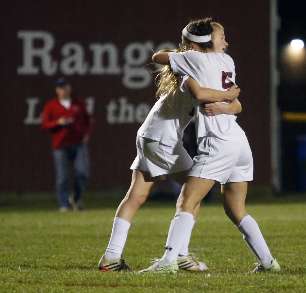 Izzy Hutnak (5) made sure her last home game would be memorable Wednesday night. She scored three goals to help the Rangers beat York 5-1 to reach Saturday’s Class B state final against Hermon.