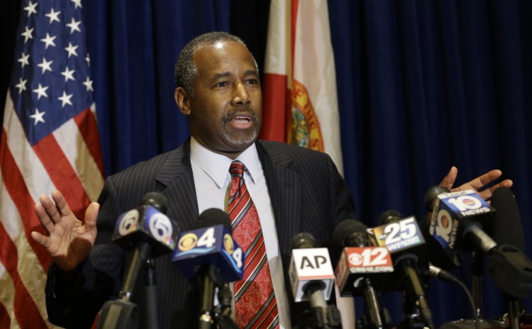 Ben Carson, a front-runner in the Republican presidential race and a newcomer to national politics, said at a news conference Friday night, “there is a desperation on behalf of some to try to find a way to tarnish me.”