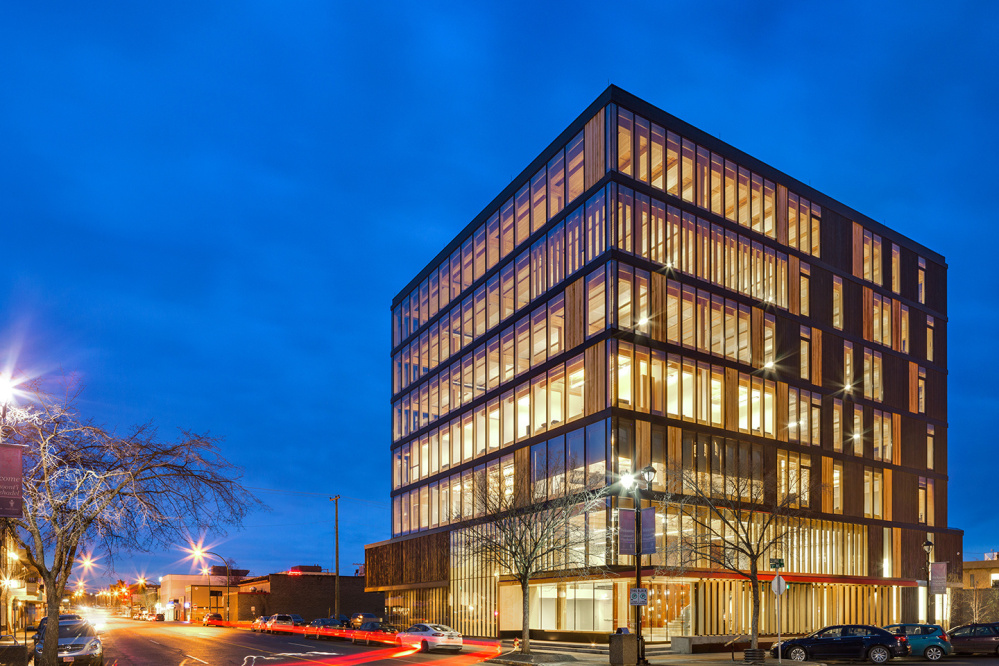 The 96-foot-tall cross-laminated timber Wood Innovation Design Centre is in Prince George, British Columbia. Maine could develop new markets for forest products and remove carbon from the atmosphere by promoting this kind of construction in our cities.