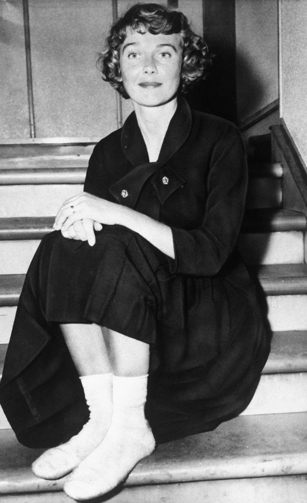 Betsy Drake sits on a French ocean liner in 1956 after she and 700 others were saved from the sinking Andre Doria.