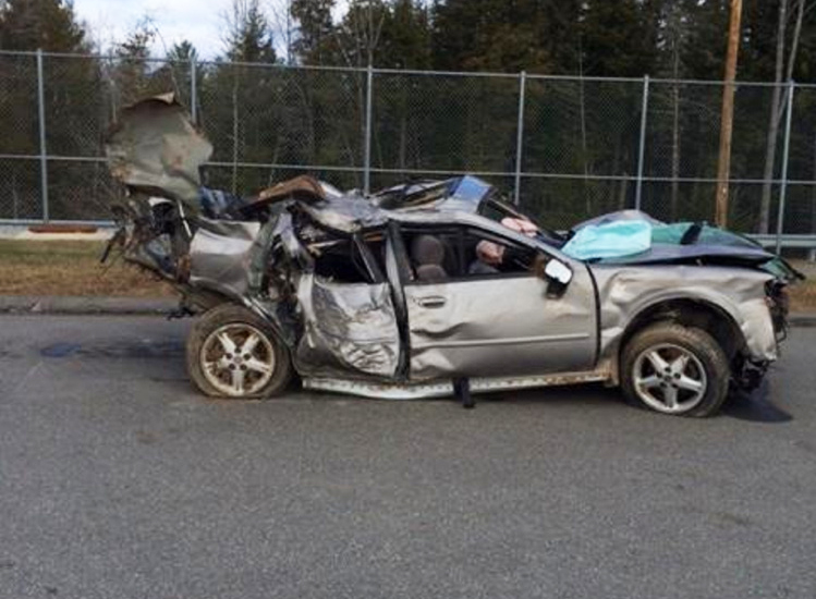 A car brought to the Somerset County Sheriff’s Department parking lot Saturday morning crashed on Anson Road in Strarks Friday night, and passenger Clint Briggs, 21, of Madison, was killed.