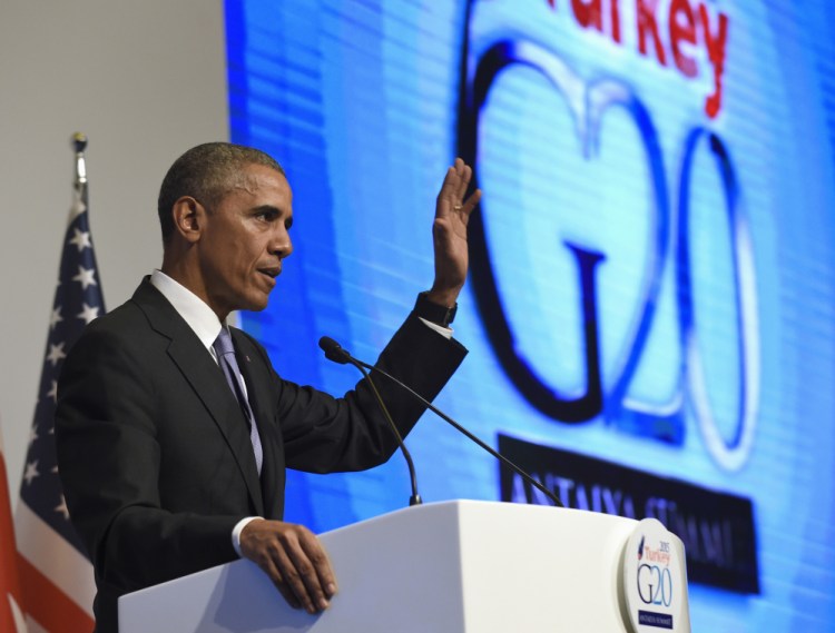 President Obama concludes his news conference following the G-20 Summit in Antalya, Turkey, Monday.