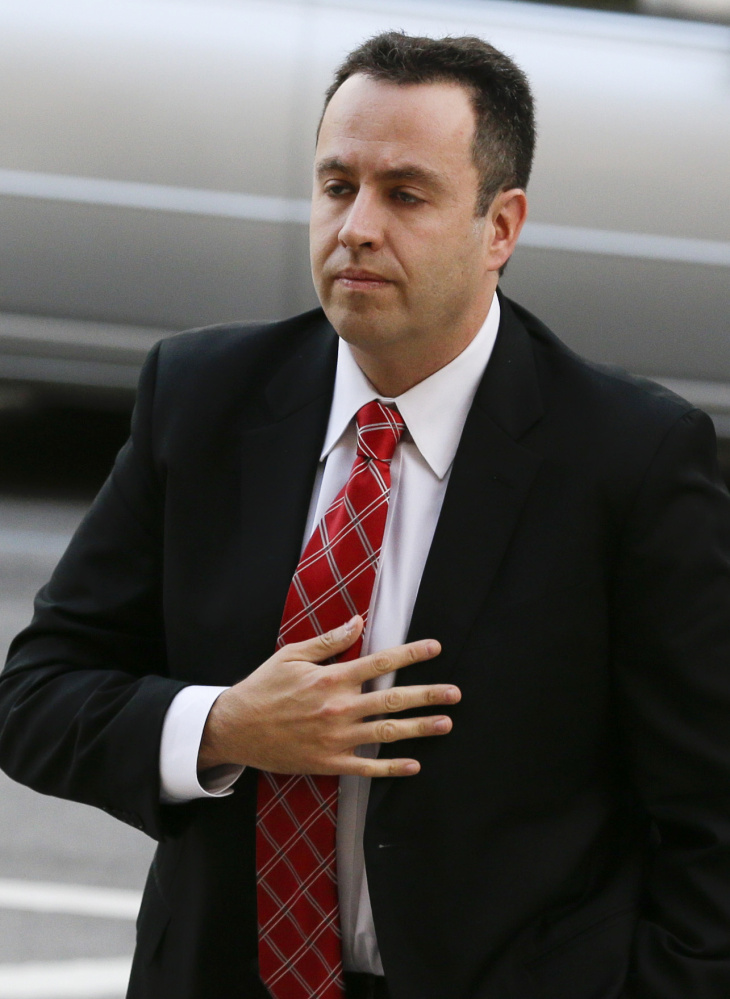 Former Subway pitchman Jared Fogle arrives for sentencing at the federal courthouse in Indianapolis on Thursday.