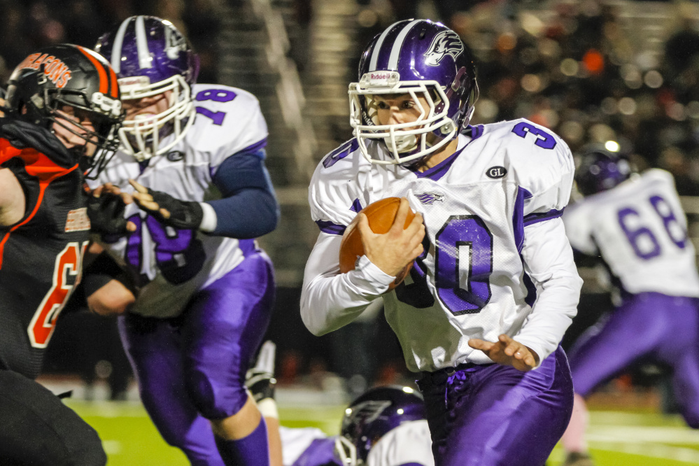 Zach Doyon and Marshwood ran their way to a second straight Class B state title with a 21-14 win over Brunswick.