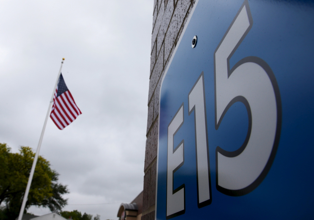 A sign advertising E15, a gasoline containing 15 percent ethanol, is posted at a station in Clive, Iowa. E15 has 50 percent more ethanol than the typical U.S. blend of gas, which has 10 percent ethanol.