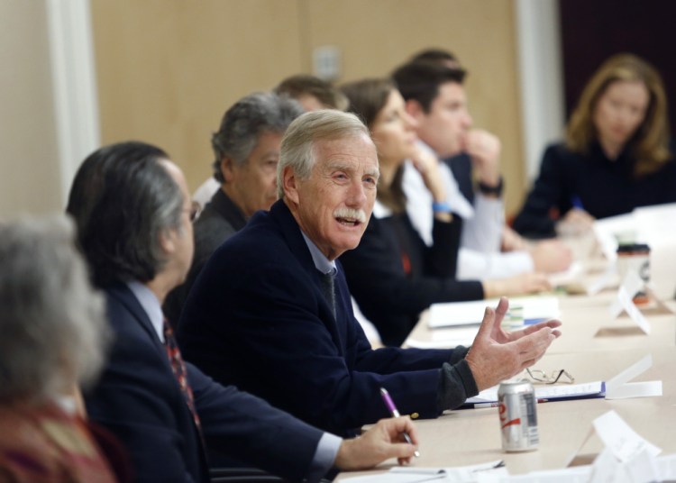 Sen. Angus King hosts a roundtable discussion on opioid prescription abuse at MaineHealth in Portland on Tuesday.