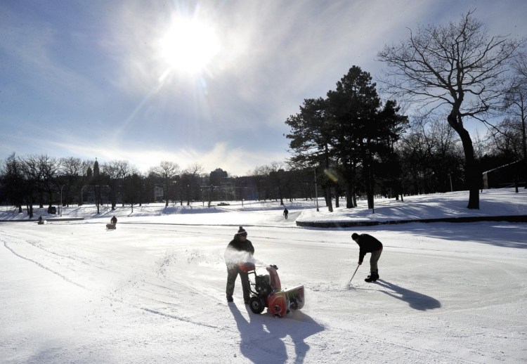 In past winters after the snow fell, crews from the city’s public works or athletic facilities departments would be out quickly to clear the ice surface and get Deering Oaks pond in Portland ready for skaters.