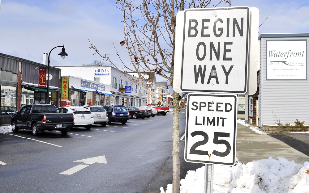 The one-way stretch of Ocean Street between E and D streets has divided residents of the Knightville area of South Portland. Gordon Chibroski/Staff Photographer