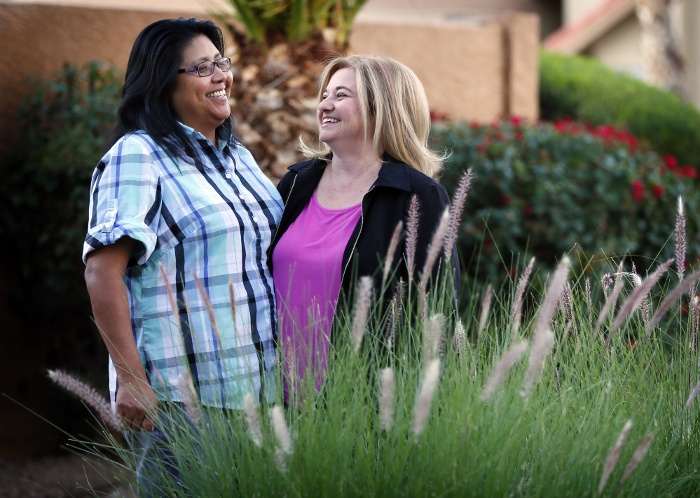 Cleo Pablo, left, and her wife, Tara Roy-Pablo, "want what every married couple has.” American Indian reservations are not bound by the Supreme Court decision recognizing same-sex marriage and many continue to forbid gay marriages and deny insurance and other benefits.