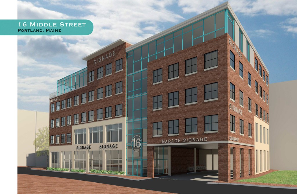 One of two planned real estate projects downtown by Fred Forsley, co-founder of Shipyard Brewing Co. This rendering shows a development on 16 Middle Street.