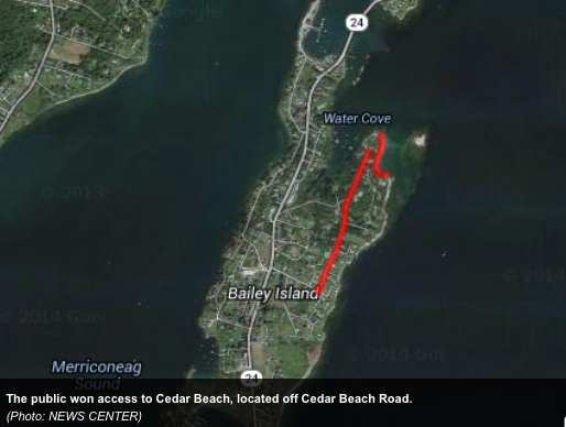 Cedar Beach is off Cedar Beach Road on Bailey Island in Harpswell. The Maine Supreme Judicial Court heard arguments Wednesday in the appeal of a case that granted the public use of Cedar Beach Road.