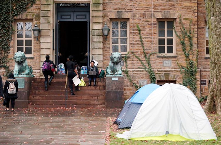 Tents are erected outside of Princeton University's Nassau Hall, where students from a group called the Black Justice League staged a sit-in.