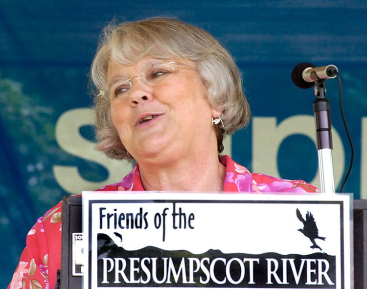 Dusti Faucher, an activist with Friends of the Presumpscot River, smiles after a July 2007 announcement by Sappi paper company that it intended to remove the Cumberland Mills dam located at the mill in Westbrook. John Patriquin / Staff Photographer
