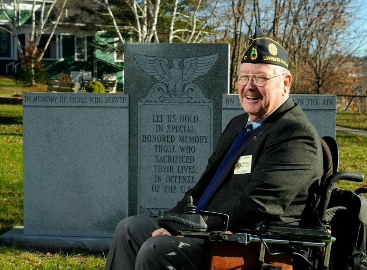Donald Simoneau, of Fayette, said he is grateful that the World War II memorial in Livermore Falls will be dedicated in December that he's devoted 20 years of work to erect. Over 700 names will be inscribed in the monument. Andy Molloy/Staff Photographer