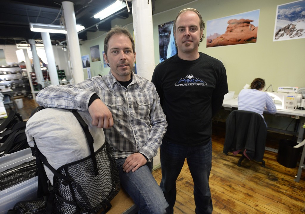 BIDDEFORD, ME - MARCH 18: Tuesday, March 18, 2014.  Mike and Dan St. Pierre of Hyperlite Mountain Gear at the company's production space in Biddeford Tuesday, March 18, 2014.  (Photo by Shawn Patrick Ouellette/Staff Photographer)