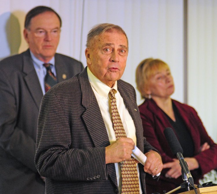 Key members of the Maine Opiate Collaborative gathered Thursday to emphasize Maine's drug problem and give an update on their work to address it. U.S. Attorney Thomas Delahanty, left, Public Safety Commissioner John Morris and Attorney General Janet Mills take questions during their news conference.
Joe Phelan/Kennebec Journal