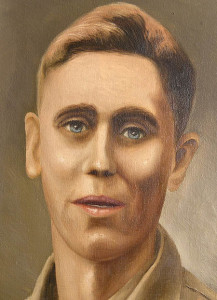 Wayne Smith, of Yarmouth, has been researching the life of his late uncle, PFC Linton Lowell who was killed during the liberation of  the Netherlands during WWII. A painting of Lowell is the only known likeness.  John Ewing/Staff Photographer