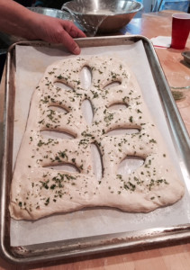 Fougasse – a French flatbread, this one scored to look like a tree – ready for the oven at Stone Turtle.
