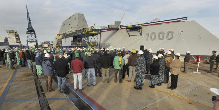 The USS Zumwalt, a 600-foot destroyer built at Bath Iron Works, is scheduled to take its first voyage this week.