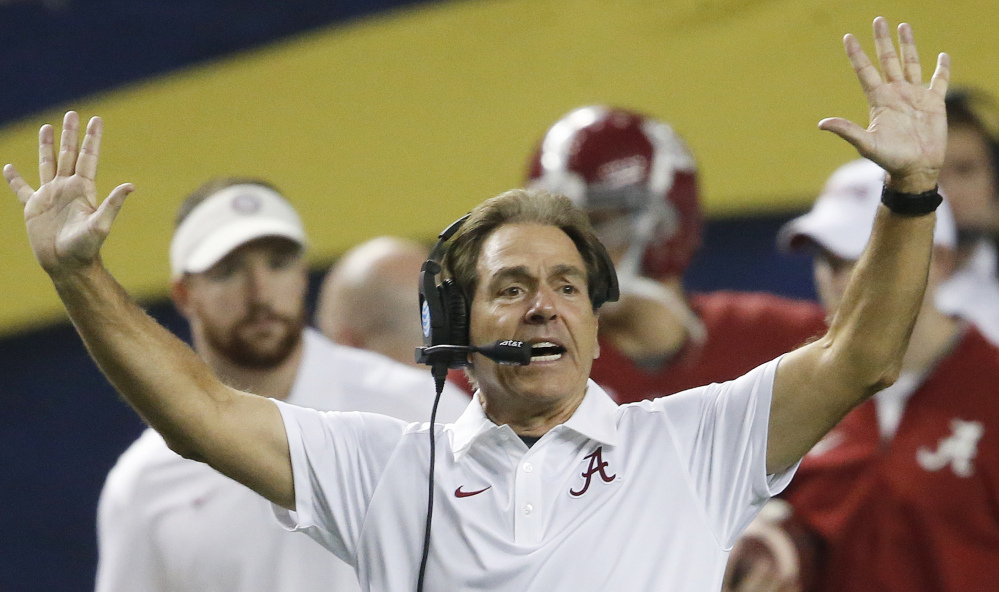 Alabama Coach Nick Saban calls to his team during the second half of the SEC championship game. The Crimson Tide will be one of the four teams in the College Football Playoff.