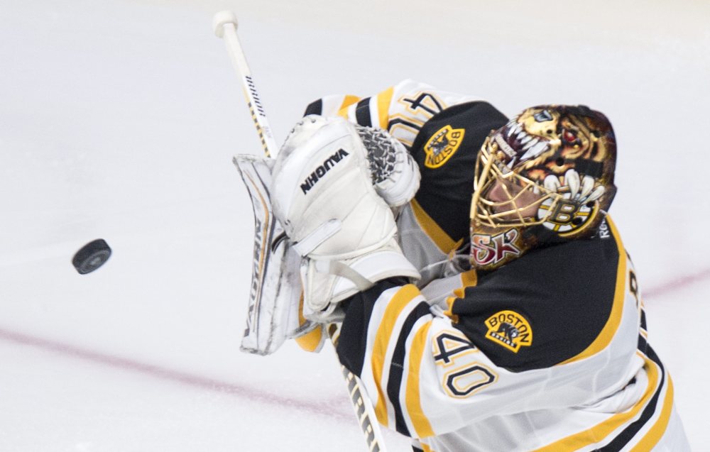 Bruins goalie Tuukka Rask deflects a shot by the Canadiens in second period. Rask made 32 saves in the game, allowing just one goal.