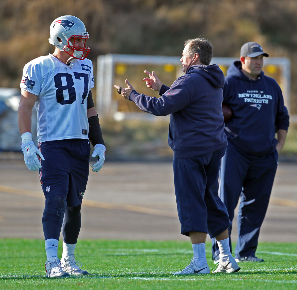 Patriots tight end Rob Gronkowski has been back on the practice field the last two days, but his status is questionable for Sunday night’s game against the Houston Texans.