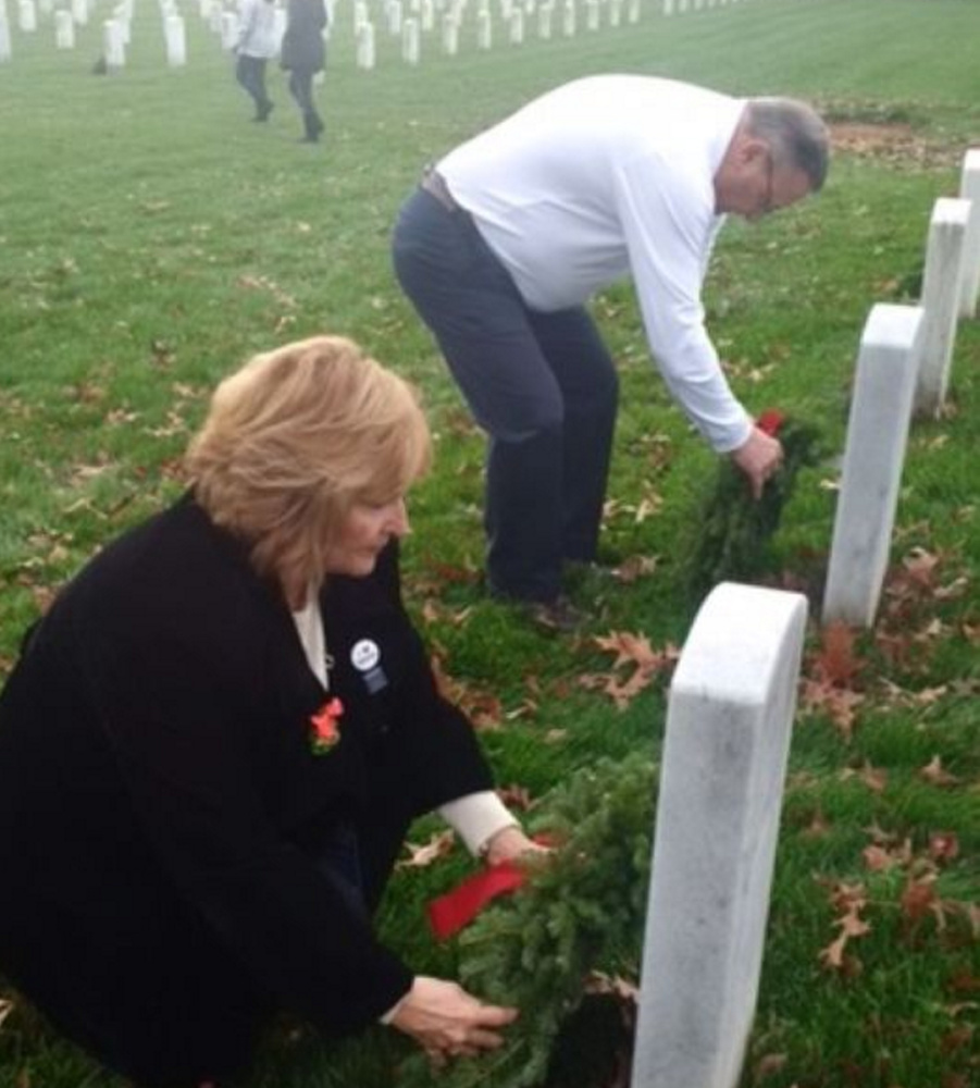Gov. Paul LePage and first lady Ann LePage lay wreaths at Arlington National Cemetery on Saturday.