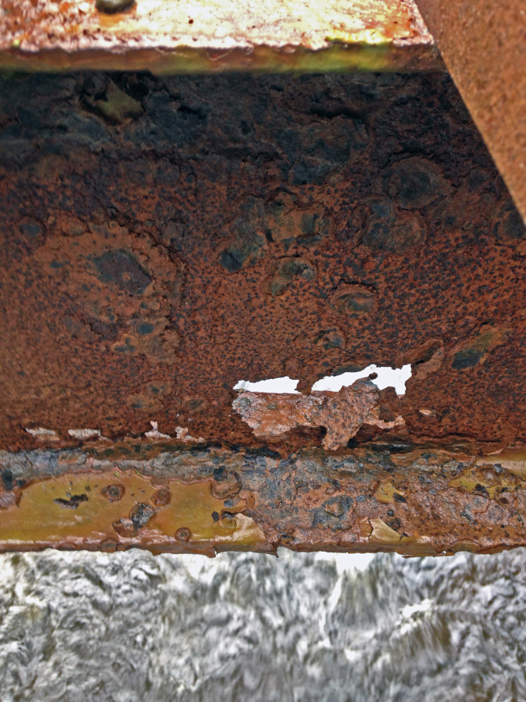 Rust eats away at beam on the closed Northy Bridge on Howe Road in Whitefield.