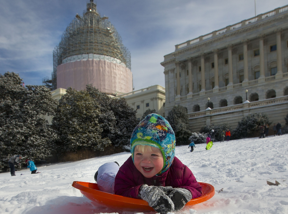 James Drobnyk, 2, takes a run on Capitol Hill last winter.
