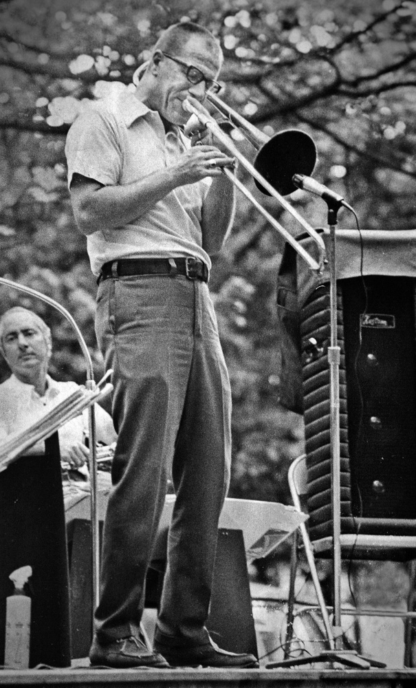 Don Doane performs in a Portland park in 1975. In addition to his work as a professional musician, Doane taught music to hundreds of students in the Scarborough and Westbrook school systems.