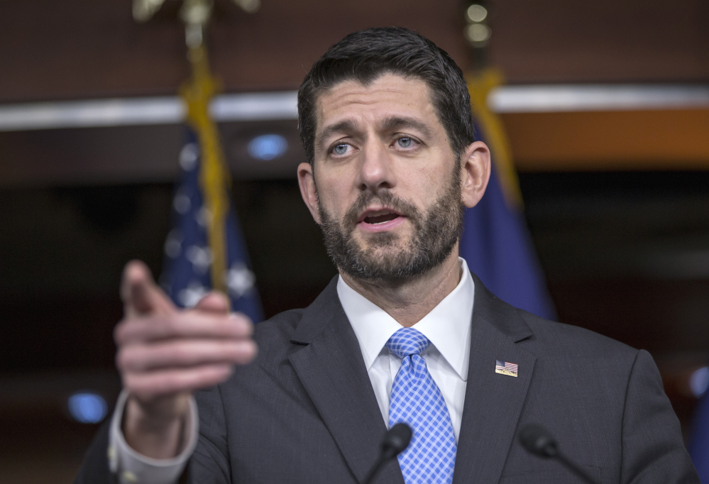 House Speaker Paul Ryan of Wisconsin holds an end-of-the-year news conference on Capitol Hill in Washington on Thursday as Congress moves toward passage of a $1.1 trillion omnibus spending bill.