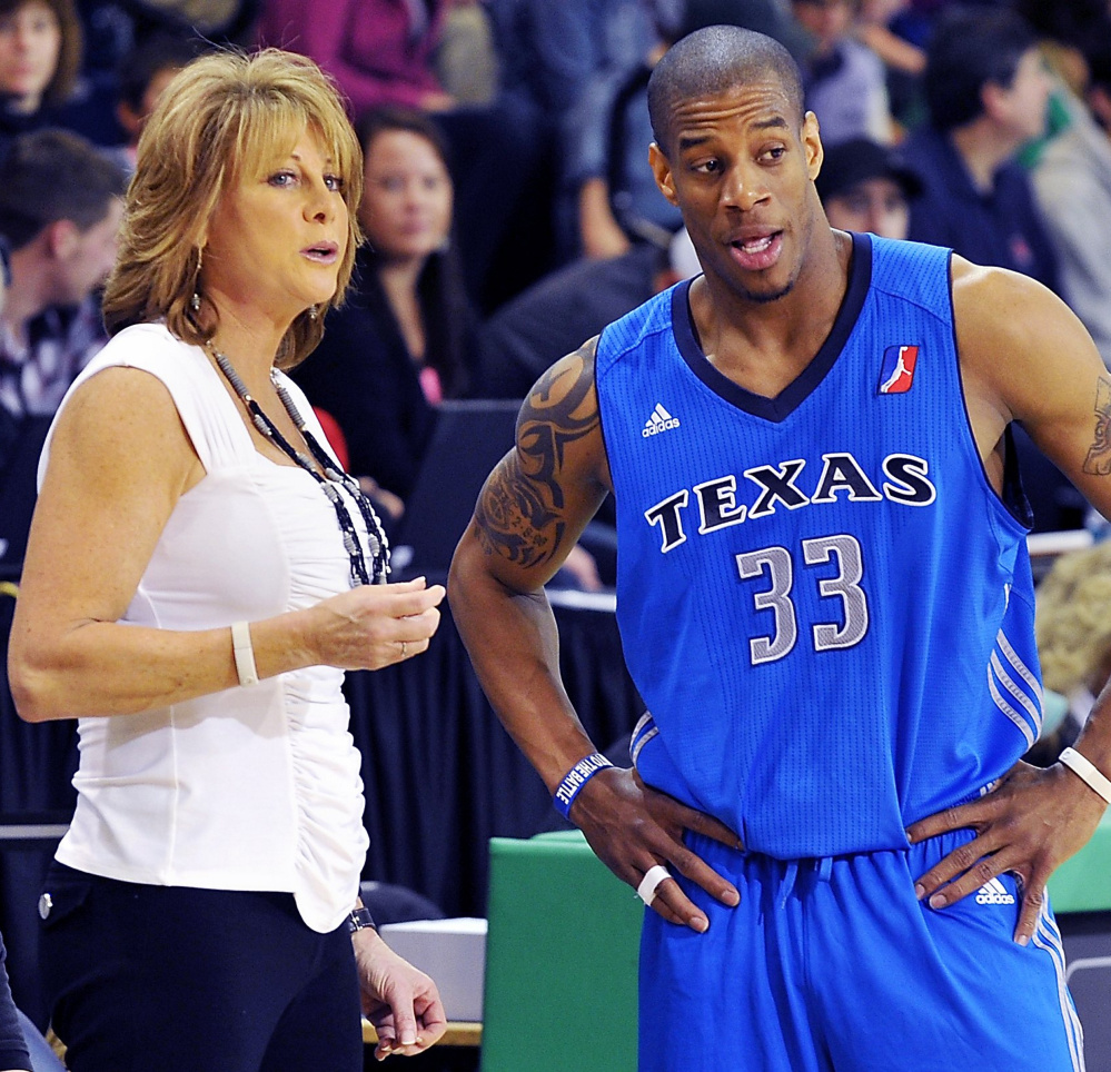 One of Nancy Lieberman’s qualifications for her role as an assistant with the Kings was a head coaching stint with the Texas Legends of the NBA D-League. She and former NBA player Antonio Daniels, right, even visited Portland in 2011 to play the Red Claws.