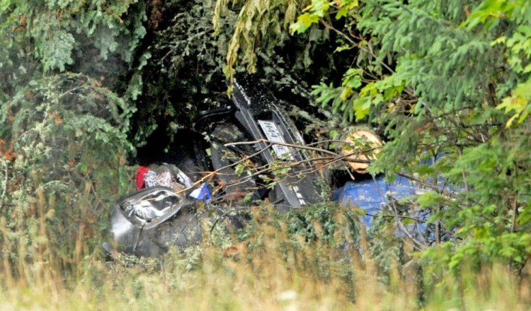 The wreckage from the accident that police believe happened on July 28. Francine Dumas and Martin Poulin of Quebec were found dead in the wreckage by their family Aug. 4. The accident report was released Monday after a Freedom of Information Act request by the Morning Sentinel.