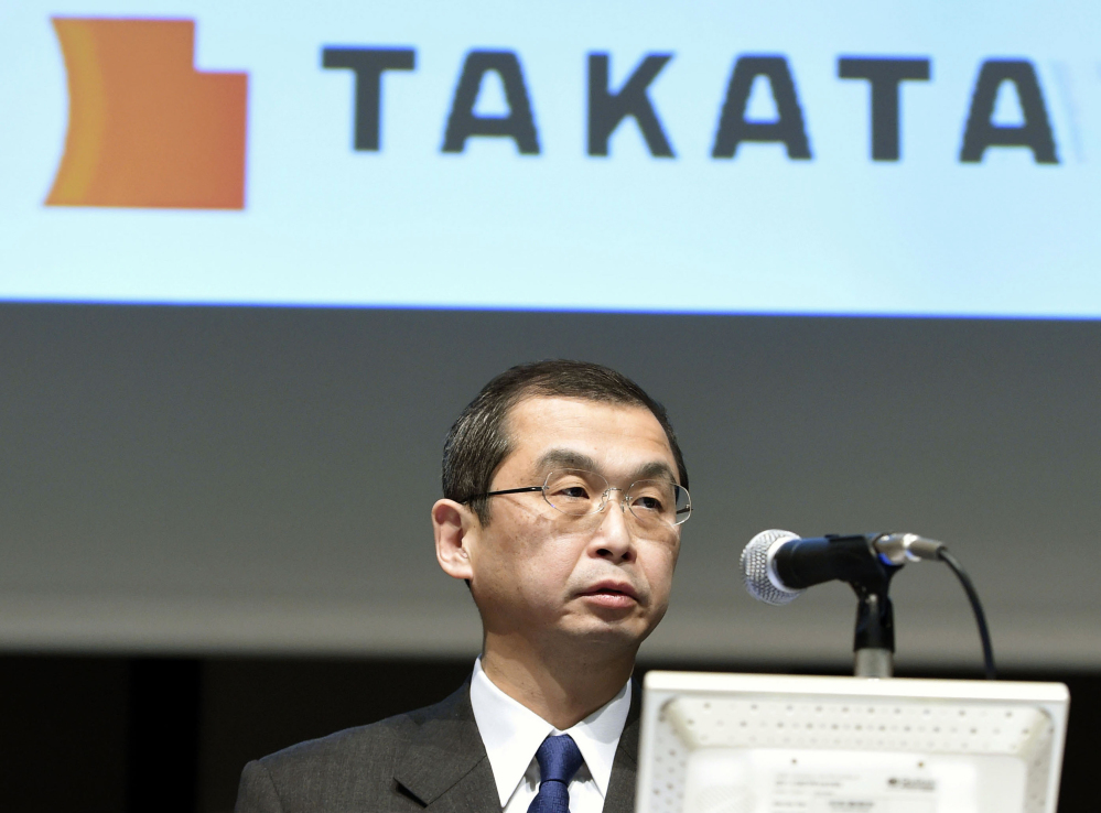 Shigehisa Takada, CEO of Japanese air bag maker Takata Corp., speaks at a news conference in Tokyo in November. Kyodo News via AP, File