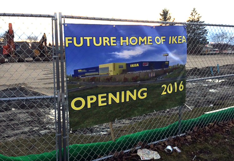 It is still a mystery who placed this sign announcing the opening of an IKEA store on a fence around the site where the Jewish Community Alliance is building a community center on outer Congress Street in Portland.
Photo courtesy of Gary Berenson 