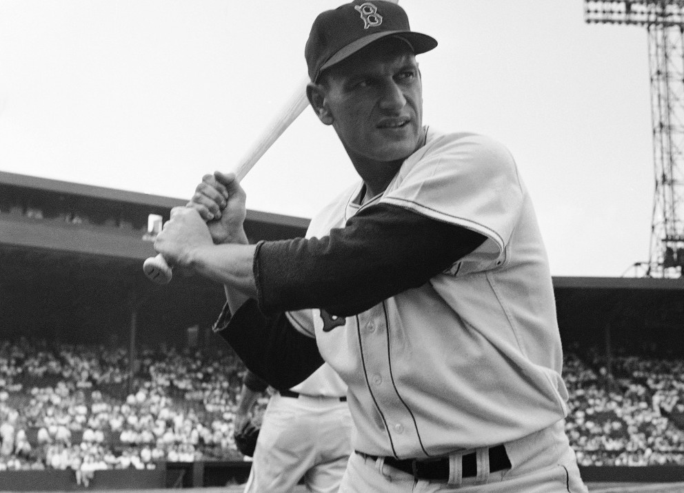 Boston Red Sox Frank Malzone is shown at batting practice before game with Cleveland at Fenway Park in 1957.