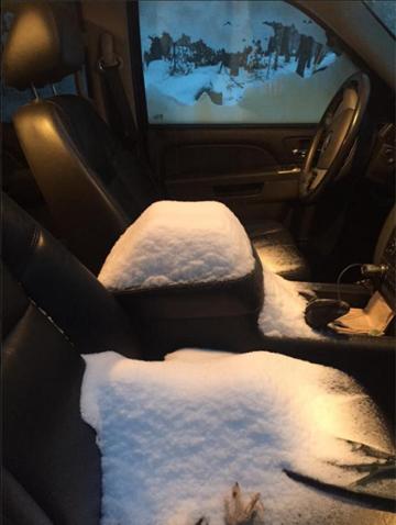 This photograph of the snow in Deputy Chief Jason Moen's pickup truck was posted on the Auburn Police Department’s Facebook page Tuesday.