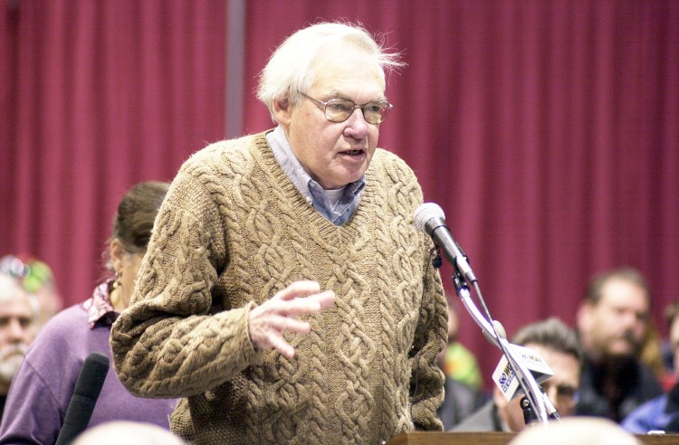 In this 2005 file photo, Bob Cummings, representing the Phippsburg Land Trust, speaks in favor of bills regulating ATV use at an Inland Fisheries & Wildlife public hearing. 
Staff Photo by Jack Milton