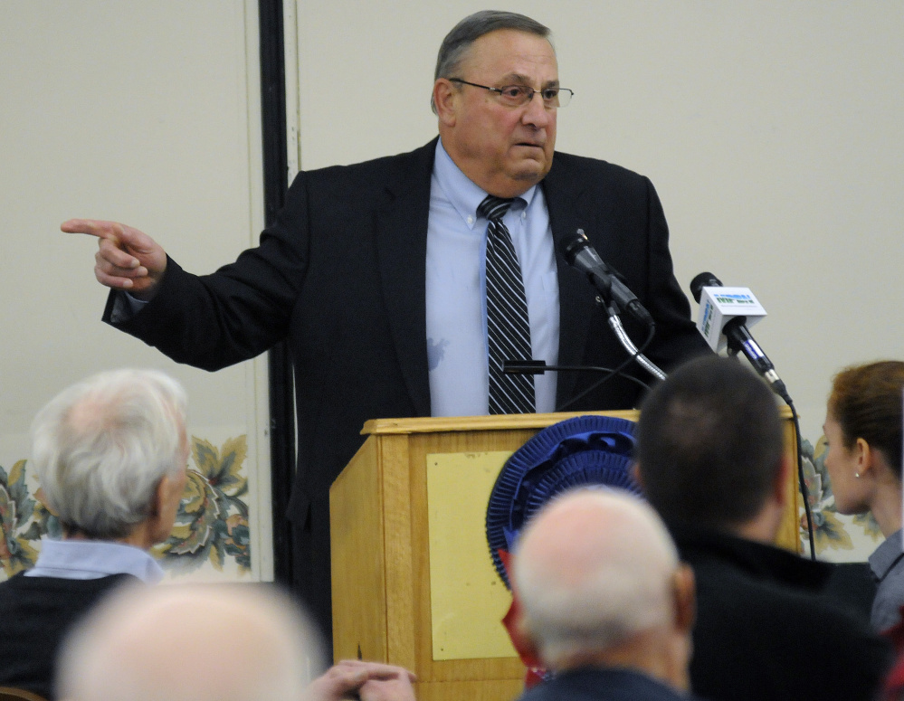 Gov. Paul LePage spoke to farmers and others Tuesday during a speech at the Maine Agricultural Trades Show in Augusta.