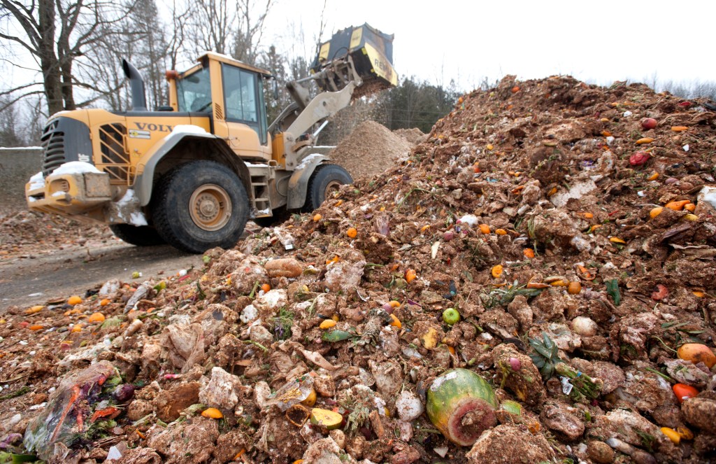 Food waste is ground up at Agri-Cycle Energy in Exeter. The waste is then blended with cow manure to produce methane gas, which fuels a generator producing 23,000 kilowatt-hours of power a day, says a company official. 
Kevin Bennett photo