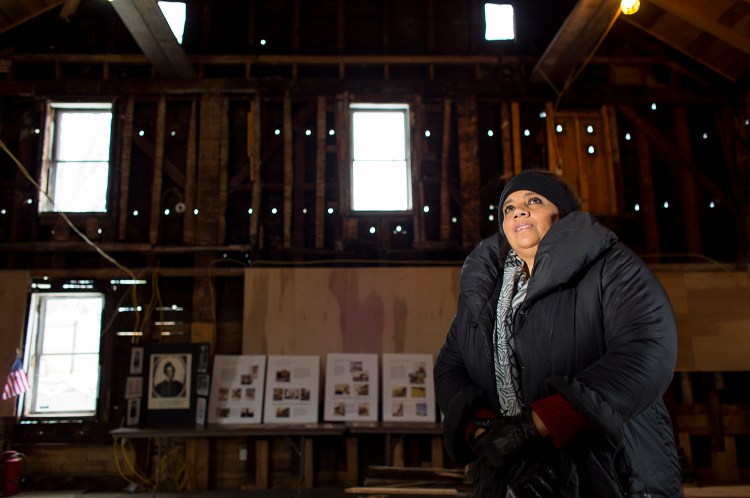 Pamela Cummings reflects on the impact of Dr. Martin Luther King Jr. during a visit to the Abyssinian Meeting House in Portland. Ben McCanna/Staff Photographer
