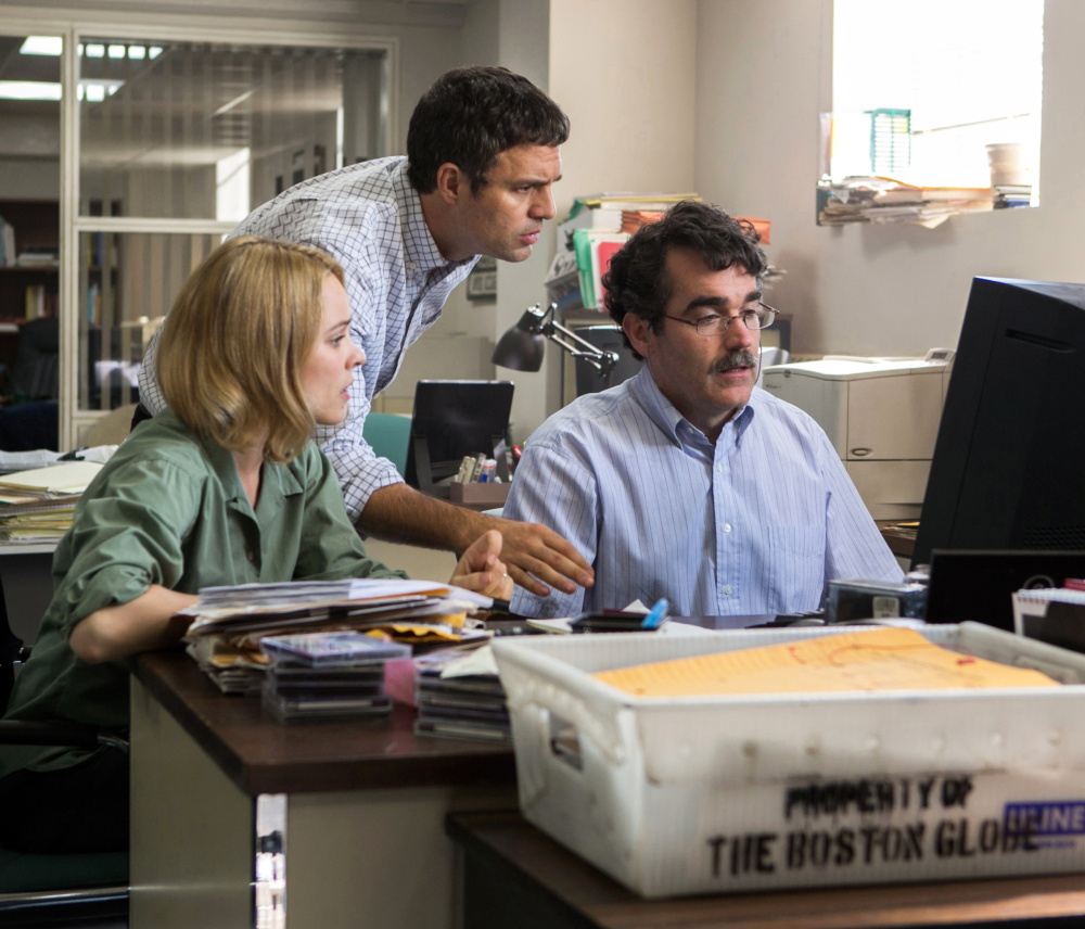 The violence in  “Spotlight,” with Rachel McAdams, Mark Ruffalo and Brian d’Arcy,  is treated more obliquely.
Open Road Films