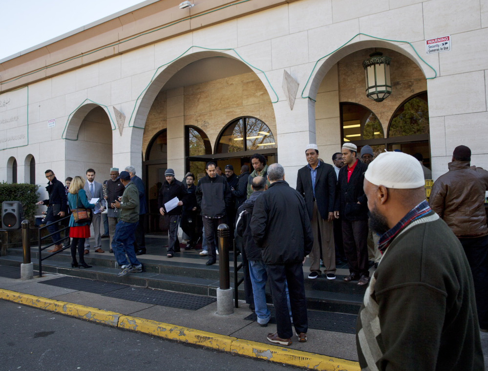 Muslims arrive for Friday prayers at Dar al-Hijrah Mosque in Falls Church, Va. Americans rank Muslims as the least deserving of religious protections, according to a new poll.
