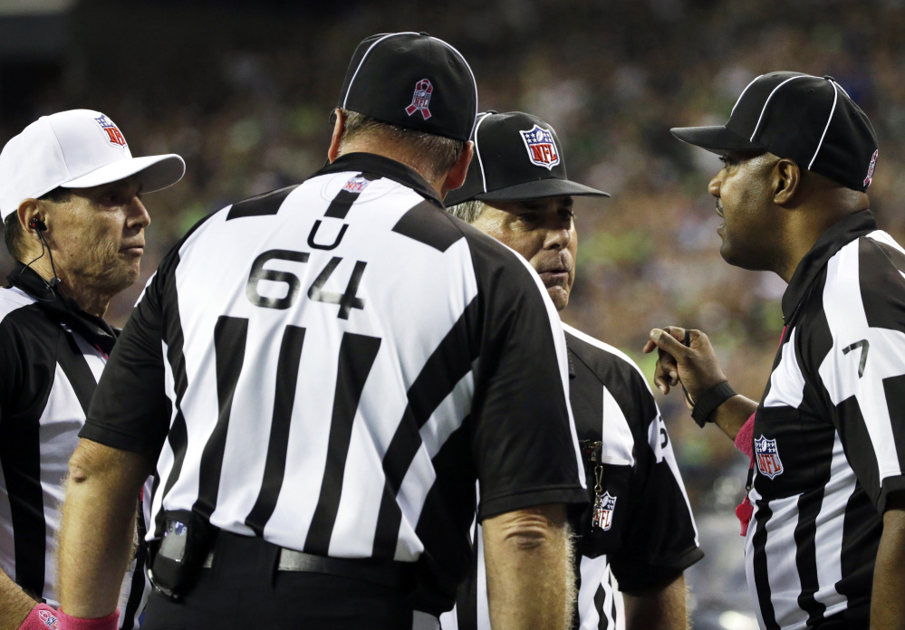 Huddles among NFL officials seem to be happening with greater frequency, and the resulting decisions often leave players, coaches and fans baffled.