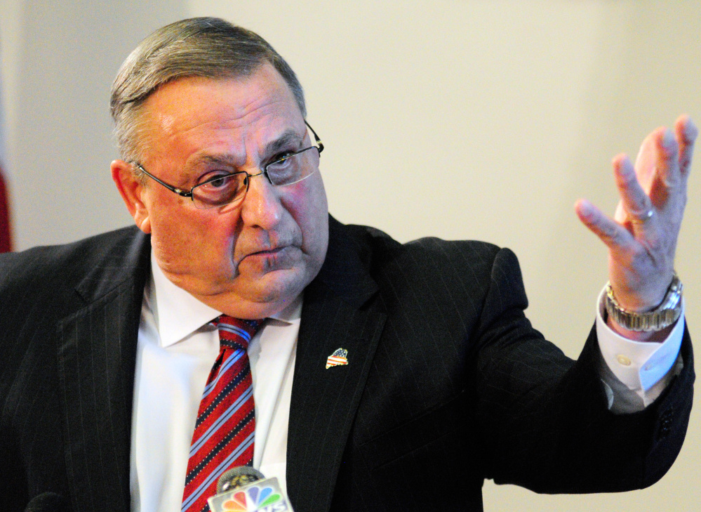 AUGUSTA, ME - JANUARY 8: Gov. Paul LePage speaks during a news conference on Friday Jan. 8, 2016 in the State House cabinet room. (Photo by Joe Phelan/Staff Photographer)