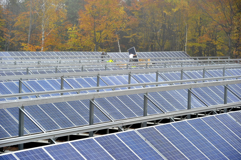 Workers installed more than 800 solar electric panels at Mt. Abram Ski Area in Greenwood in 2014, followed by the installation of 25 low-energy snow guns in 2015. The ski resort was one of many Maine businesses investing in clean energy.